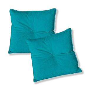 Kit 2 Almofadas Quadradas Tina Com Botão Central 50x50 Cm Veludo 7 Decor Azul Turquesa