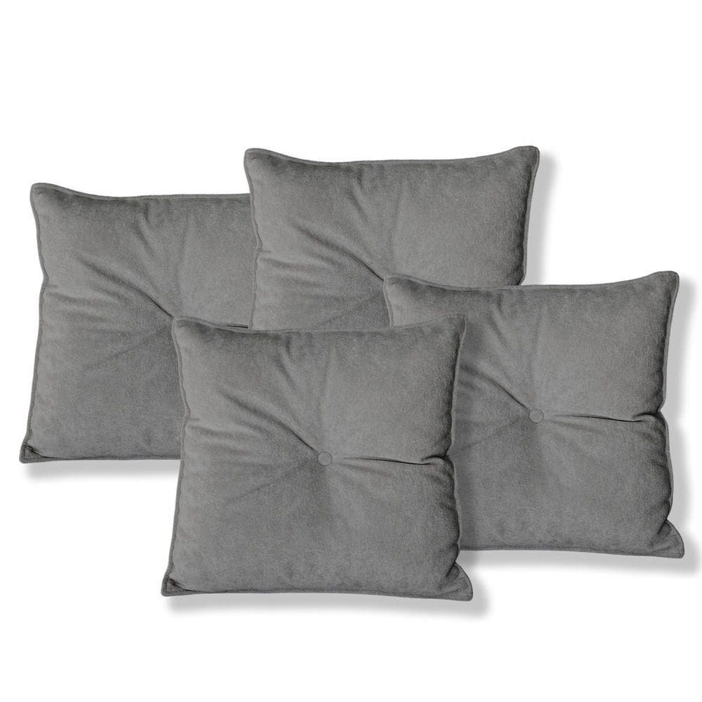 Kit 4 Almofadas Quadradas Tina Com Botão Central 50x50 Cm Veludo 7 Decor Cinza Escuro