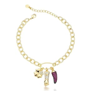 Pulseira Amuletos Da Fortuna Banhada Em Ouro 18k Com Pingentes Encantadores