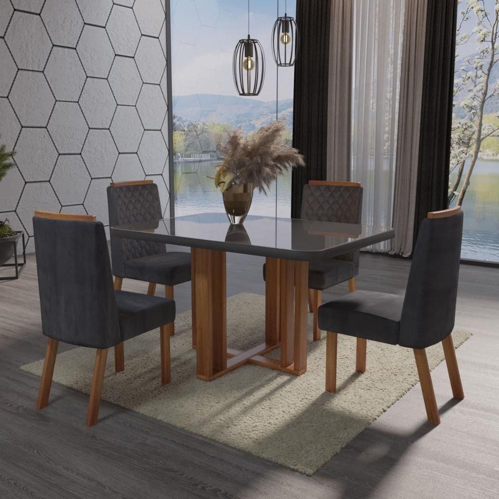 Sala de Jantar 120x80 Paola Tampo Grafite 4 Cad Bom Pastor