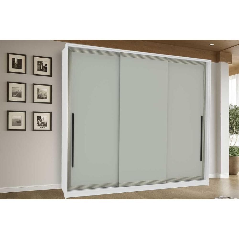 Guarda Roupa 3 Portas de Correr e 4 Gavetas Valência Branco/Verde - Politorno