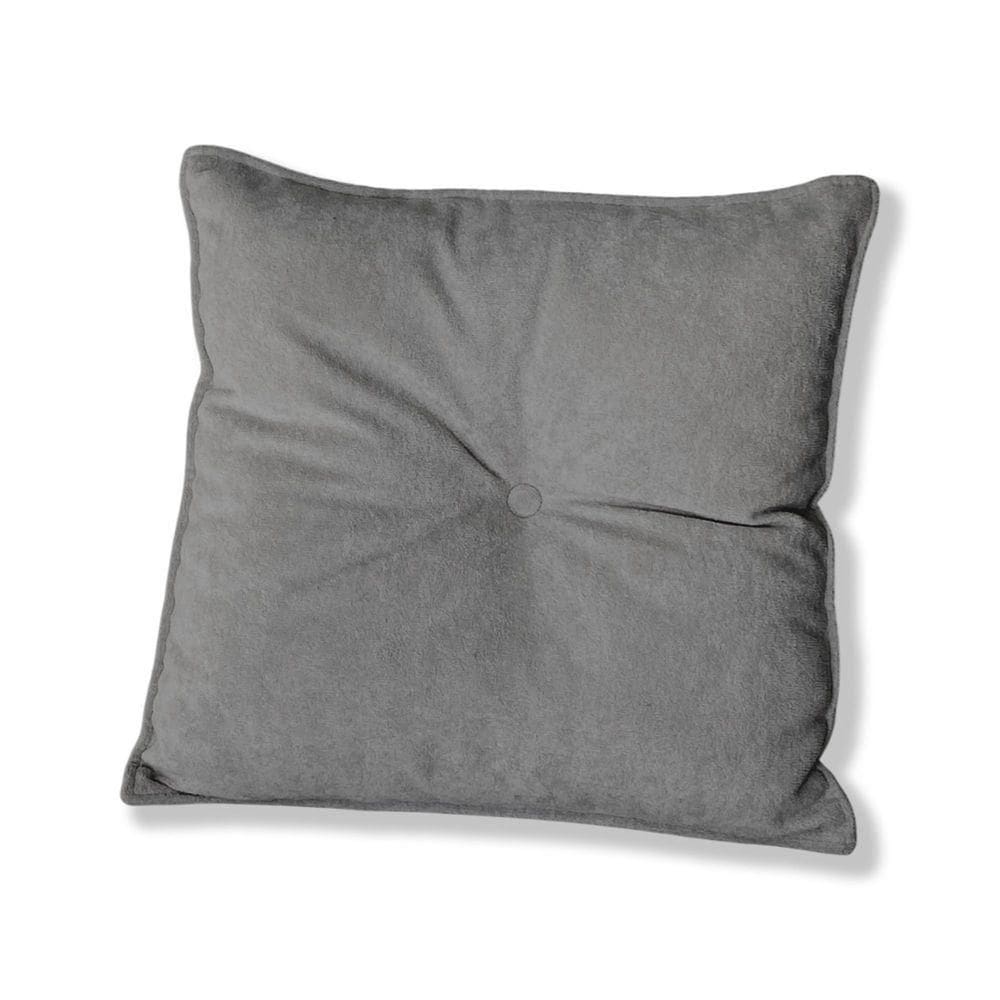 Almofada Quadrada Tina Com Botão Central 50x50 Cm Veludo 7 Decor Cinza Escuro