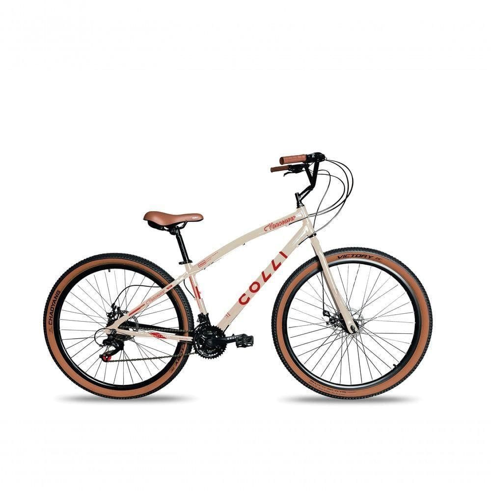 Bicicleta Aro 29 Colli Vancouver Confort 21 Marchas Freio A Disco Bege Retrô