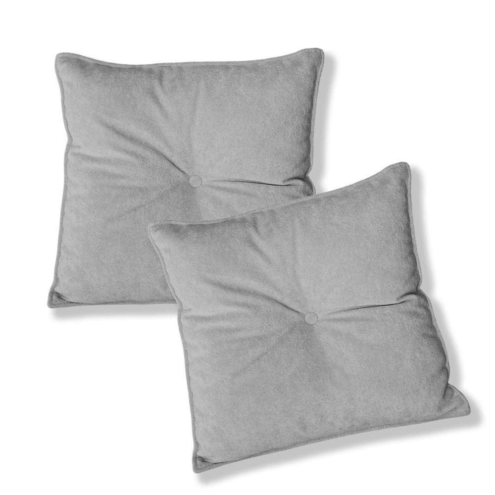 Kit 2 Almofadas Quadradas Tina Com Botão Central 50x50 Cm Boucle 7 Decor Prata