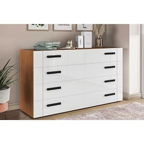Cômoda Casal Lisboa c/ 8 Gavetas Freijo/Branco - Politorno
