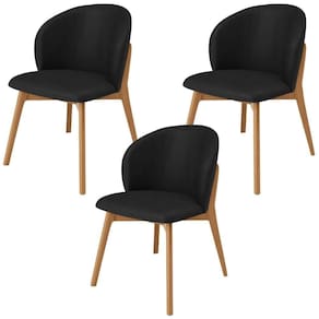 Kit 03 Cadeiras De Jantar E Estar Living Estofada Mia L02 Couríssimo Preto - Lyam Decor