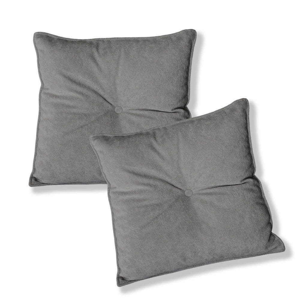Kit 2 Almofadas Quadradas Tina Com Botão Central 50x50 Cm Boucle 7 Decor Cinza Escuro