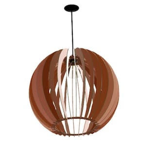Luminária Teto Tipo Pendente Cupula Mdf Completa - Marrom