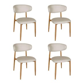 Kit 4 Cadeiras De Jantar Lucy Estrutura Aço Carbono Laminado Natural Com Estofado Linho Cru