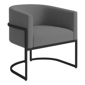 Poltrona Decorativa Luana Boucle Com Pés De Ferro Preto 7 Decor Cinza Escuro