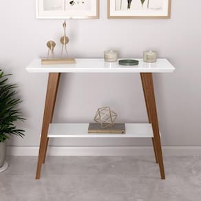 Aparador Davi 90x30 Tampo Mdf 30mm Pé Em Madeira Branco/amadeirado