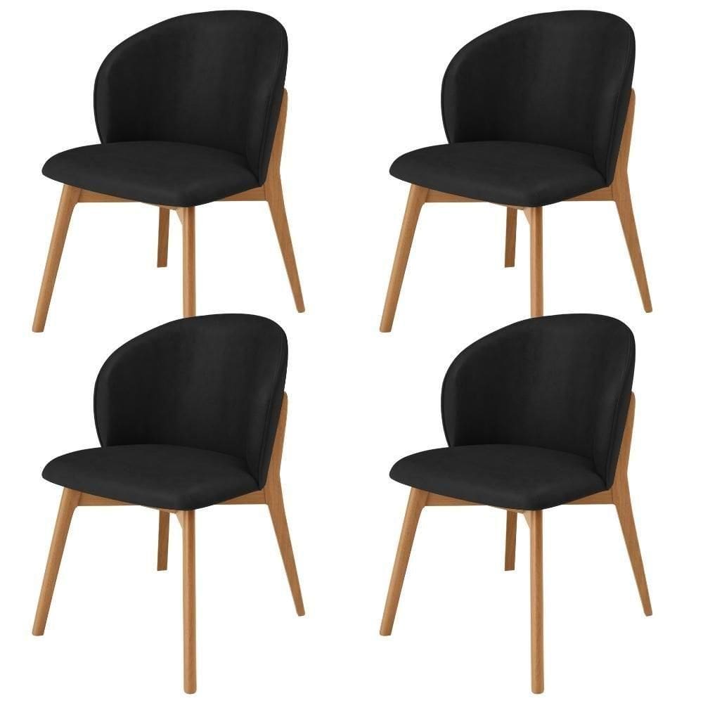 Kit 04 Cadeiras De Jantar E Estar Living Estofada Mia L02 Couríssimo Preto - Lyam Decor