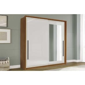 Guarda Roupa 2 Portas de Correr (1 c/ espelho) e 2 Gavetas Valência Freijo/Branco - Politorno