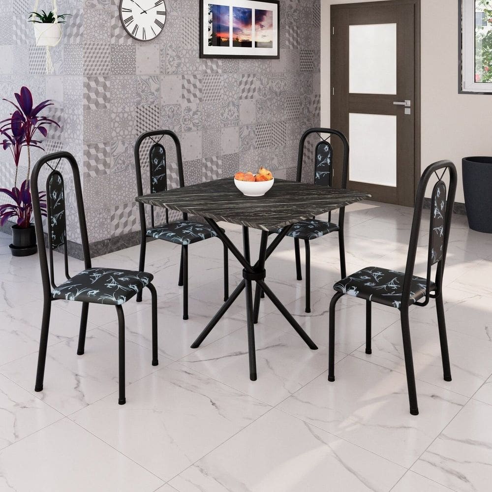 Conjunto Sala de Jantar com 4 Cadeiras Lívia Preto