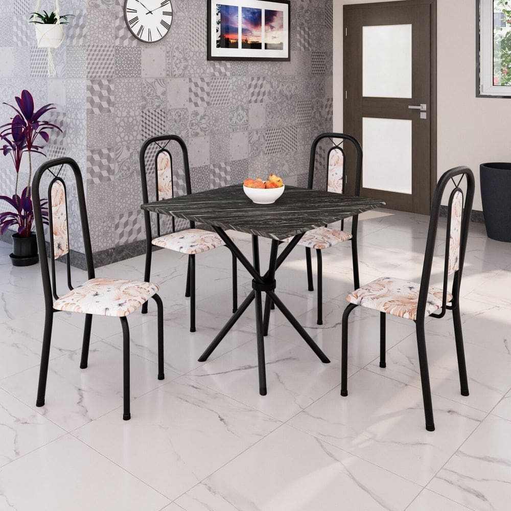 Conjunto Sala de Jantar com 4 Cadeiras Lívia Bege / Preto