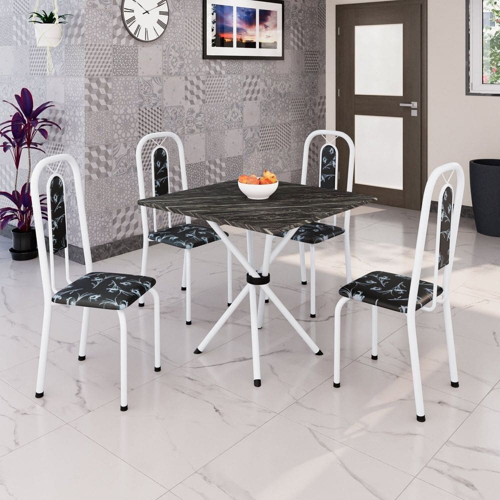 Conjunto Sala de Jantar com 4 Cadeiras Lívia Preto / Branco