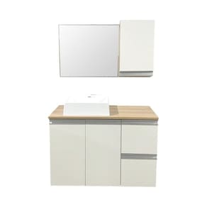 Conjunto para Banheiro com Cuba e Espelheira Prisma Branco/Tropical
