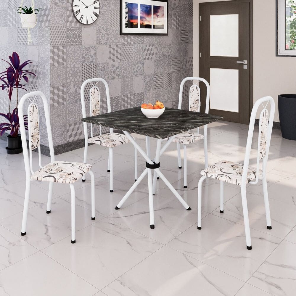 Conjunto Sala de Jantar com 4 Cadeiras Lívia Arabesco/ Branco