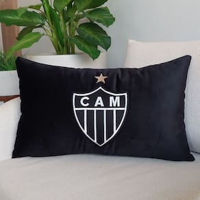 Almofada Veludo Rineira Bordada Atlético Mineiro 50x30cm Com Enchimento Preto/Branco