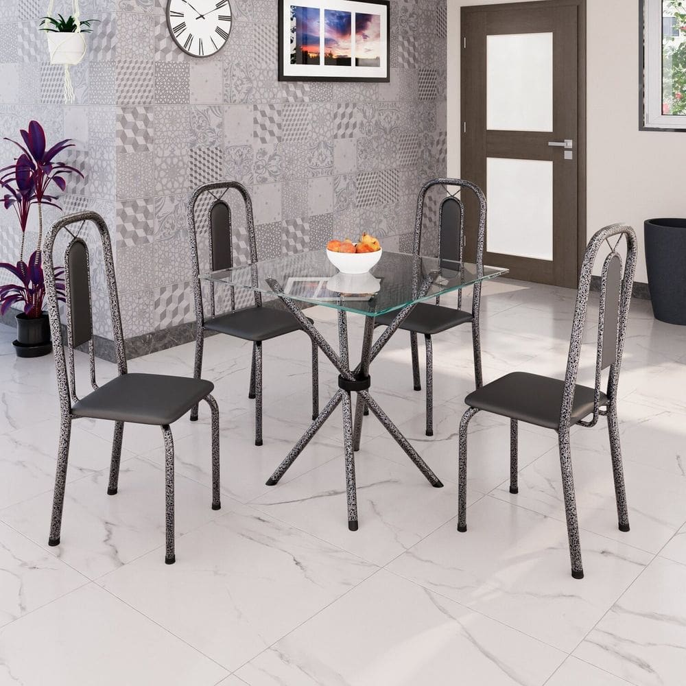 Conjunto Sala de Jantar com 4 Cadeiras Lívia Preto/Prata