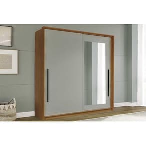 Guarda Roupa 2 Portas de Correr (1 c/ espelho) e 2 Gavetas Valência Freijo/Verde - Politorno