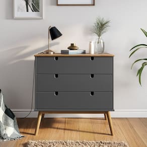 Cômoda para Quarto 3 Gavetas em Madeira Maciça Laos Amêndoa/Cinza