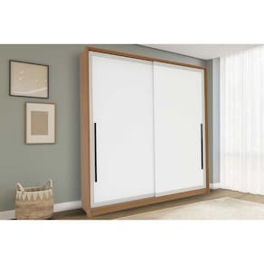 Guarda Roupas 2 Portas de Correr e 2 Gavetas Valência Freijo/Branco - Politorno