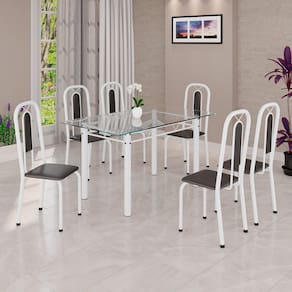 Conjunto Sala de Jantar com 6 Cadeiras Lívia Preto/ Branco