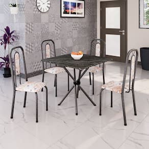 Conjunto Sala de Jantar com 4 Cadeiras Lívia Bege / Prata