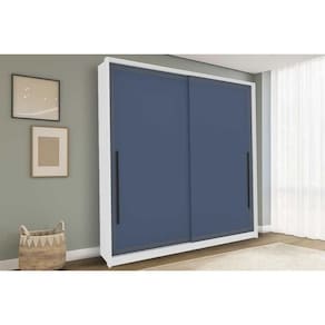 Guarda Roupas 2 Portas de Correr e 2 Gavetas Valência Branco/Azul - Politorno