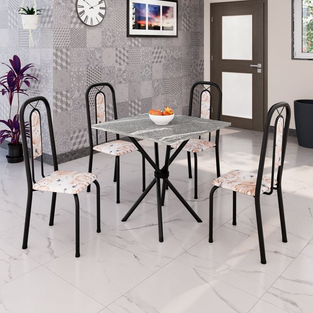 Conjunto Sala de Jantar com 4 Cadeiras Lívia Bege / Preto