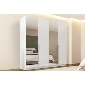 Guarda Roupa 4 Portas (2 c/ Espelho) e 4 Gavetas Porto Branco - Politorno