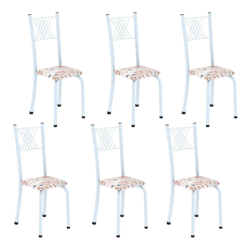 Kit 6 Cadeiras para Sala de Jantar Sara Botanic Bege / Branco