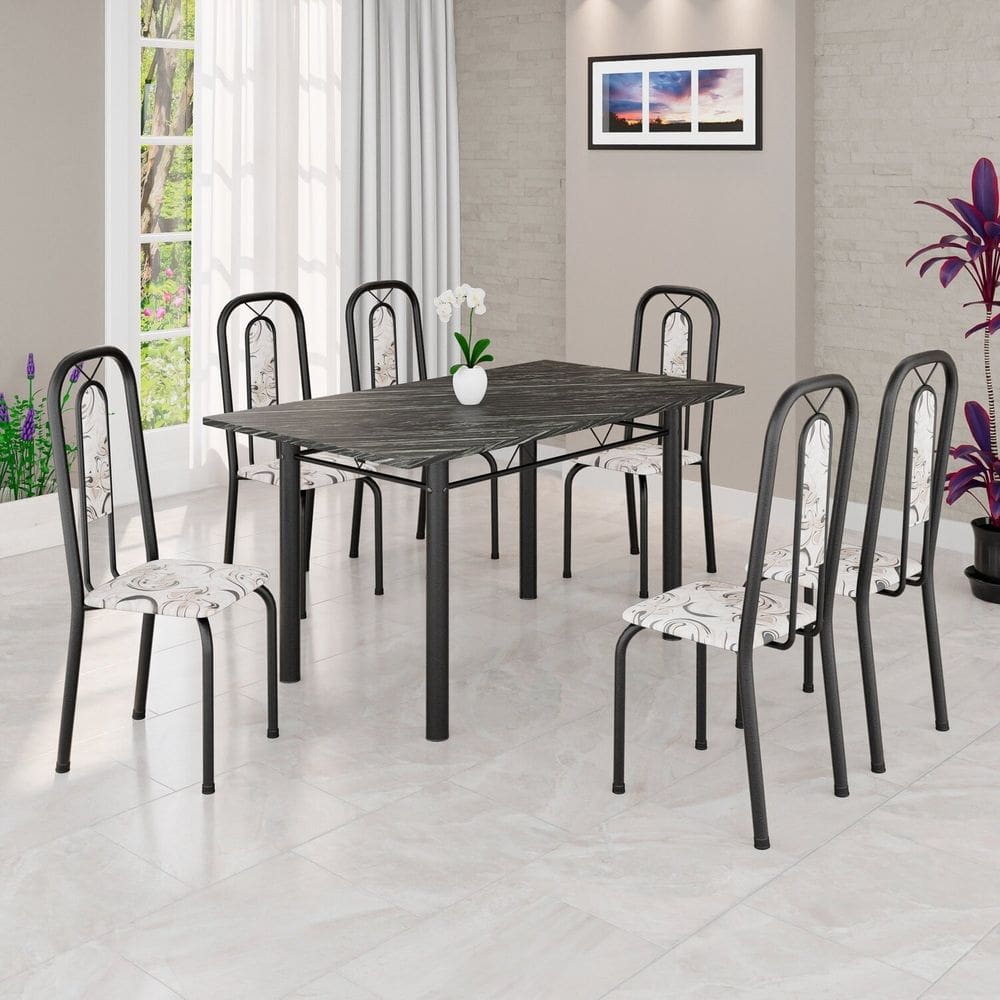 Conjunto Sala de Jantar com 6 Cadeiras Lívia Arabesco / Preto