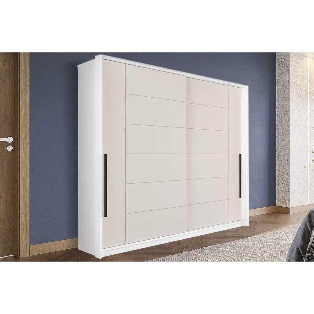 Guarda Roupas 2 Portas de Correr e 2 Gavetas Lisboa Branco/Creme - Politorno