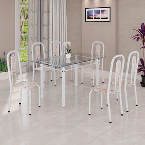 Conjunto Sala de Jantar com 6 Cadeiras Lívia Bege / Branco