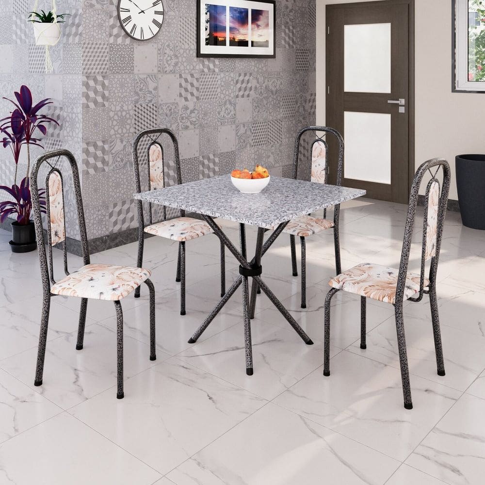 Conjunto Sala de Jantar com 4 Cadeiras Lívia Bege / Prata