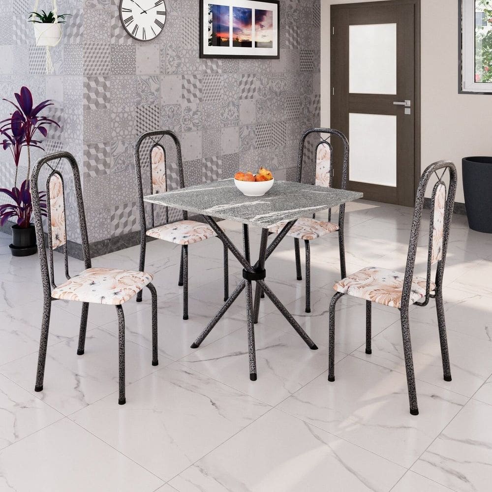 Conjunto Sala de Jantar com 4 Cadeiras Lívia Bege / Prata