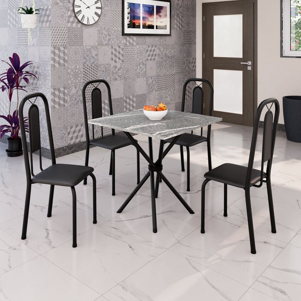 Conjunto Sala de Jantar com 4 Cadeiras Lívia Preto