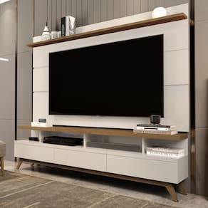 Rack com Painel para Tv 72 Polegadas Pés em Madeira Maciça Wood New Vivare Off White Freijó