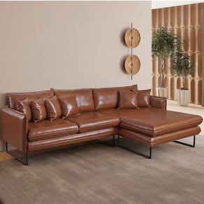 Sofá 5 Lugares Sintético 92cm X 284cm Ricco Caramelo