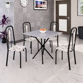 Conjunto para Sala de Jantar com 4 Cadeiras Lívia Arabesco / Preto