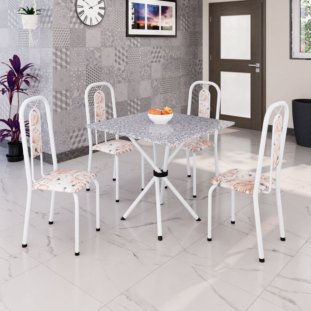 Conjunto para Sala de Jantar com 4 Cadeiras Lívia Bege / Branco