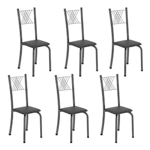 Kit 6 Cadeiras Tubular para Sala de Jantar Sara Preto/ Martelado Prata