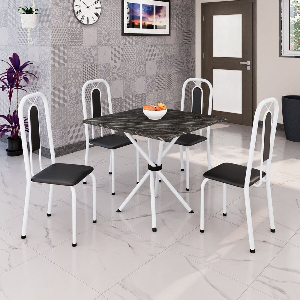 Conjunto Sala de Jantar com 4 Cadeiras Lívia Preto / Branco