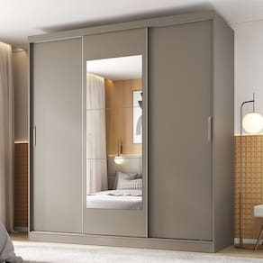 Guarda-roupa 3 Portas com Espelho Araçá Cabecasa Madeiramadeira Cinza