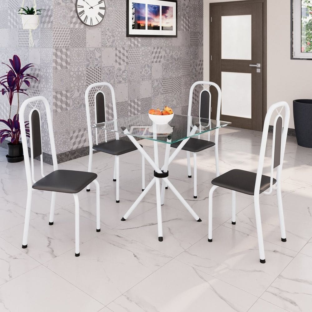 Conjunto Sala de Jantar com 4 Cadeiras Lívia Preto / Branco