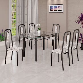 Conjunto para Sala de Jantar com 6 Cadeiras Lívia Arabesco / Preto