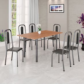 Conjunto para Sala de Jantar com 6 Cadeiras Lívia Preto / Prata