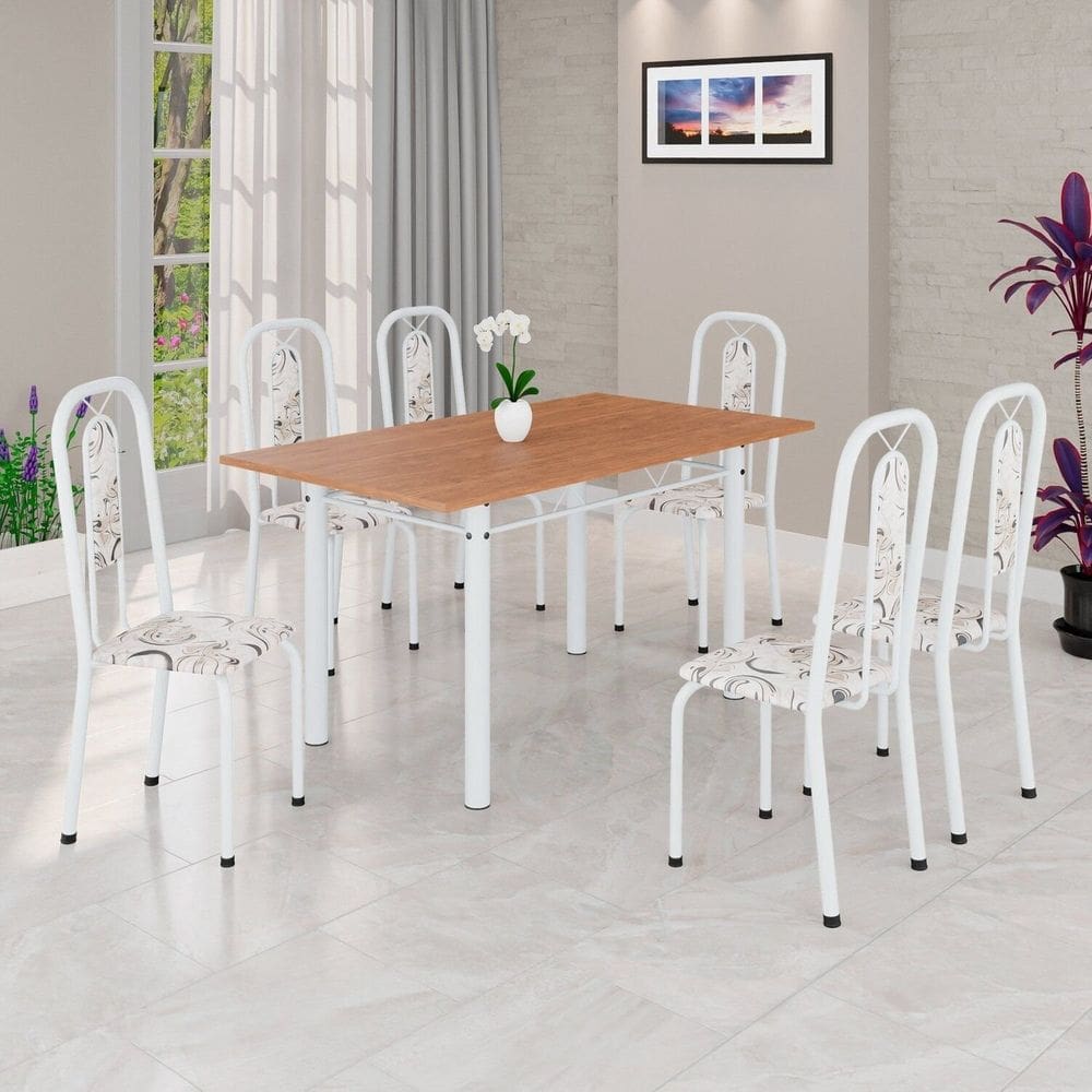 Conjunto para Sala de Jantar com 6 Cadeiras Lívia Arabesco/ Branco